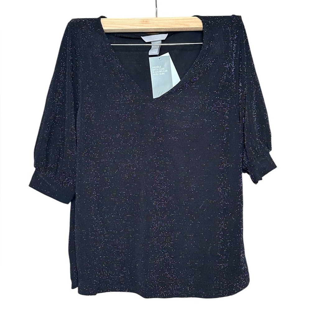 NWT H&M Dolman Sleeve Shimmer Knit V-Neck Top Black Size Small - Picture 4 of 9